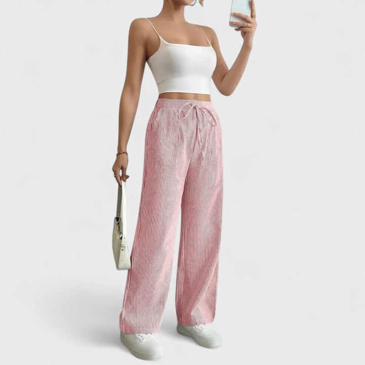 Dominique - Comodi pantaloni larghi con dettagli eleganti