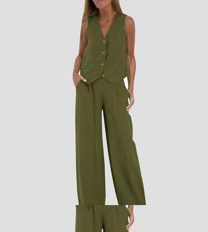 Aira – Completo elegante di due pezzi con gilet e pantaloni a gamba larga