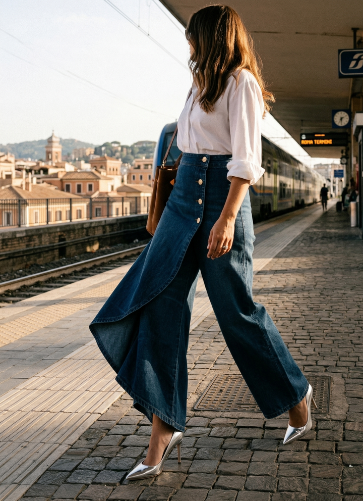 Jeans in denim con chiusura a portafoglio