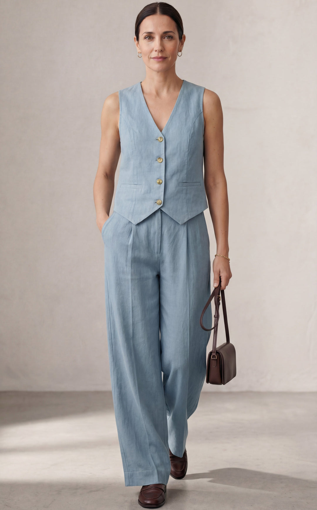 Aira – Completo elegante di due pezzi con gilet e pantaloni a gamba larga