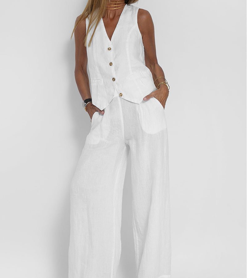 Aira – Completo elegante di due pezzi con gilet e pantaloni a gamba larga