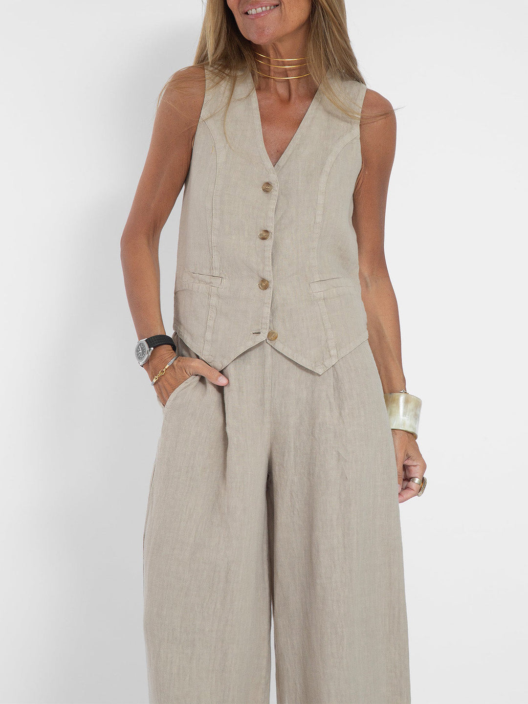 Aira – Completo elegante di due pezzi con gilet e pantaloni a gamba larga