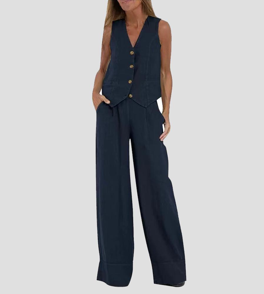 Aira – Completo elegante di due pezzi con gilet e pantaloni a gamba larga