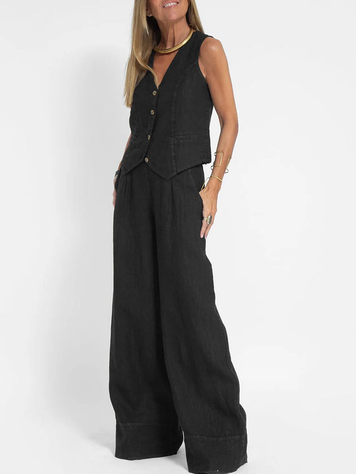 Aira – Completo elegante di due pezzi con gilet e pantaloni a gamba larga