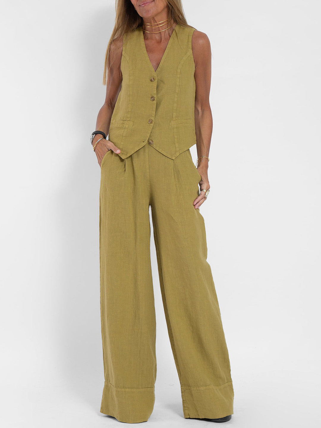 Aira – Completo elegante di due pezzi con gilet e pantaloni a gamba larga