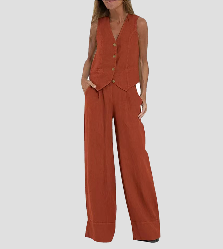 Aira – Completo elegante di due pezzi con gilet e pantaloni a gamba larga